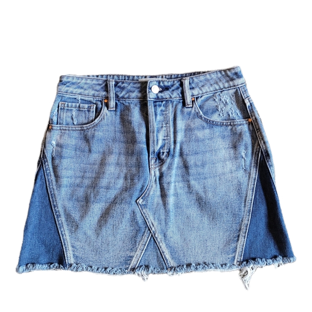 Pacsun Two Tone Raw Frayed Hem Denim Mini Skirt 27
